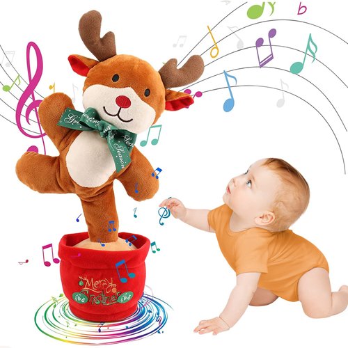Emoin Singing Reindeer Dancing Cactus Baby Toys 6 to 12 Months Musical Light up Toy Mimicking Repeating & Recording Toy for Girls Boys 1 2 3 Year Old Interactive Toys for Kids Gifts