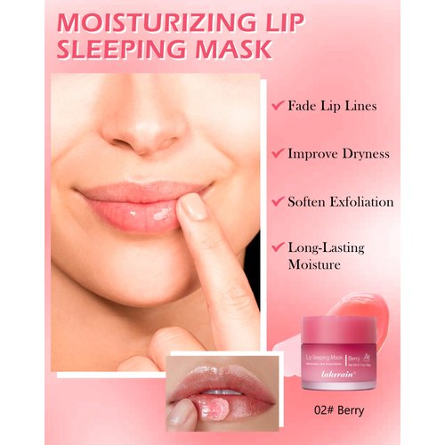 Sleeping Lip Mask, Overnight Hydrating & Prevention Dry and Cracked Lips Scrubs Exfoliator & Moisturizer, Ultra-Nourishing Lip Sleeping Mask with Wand, Lip Care Therapy Treatment for Women-02#Berry