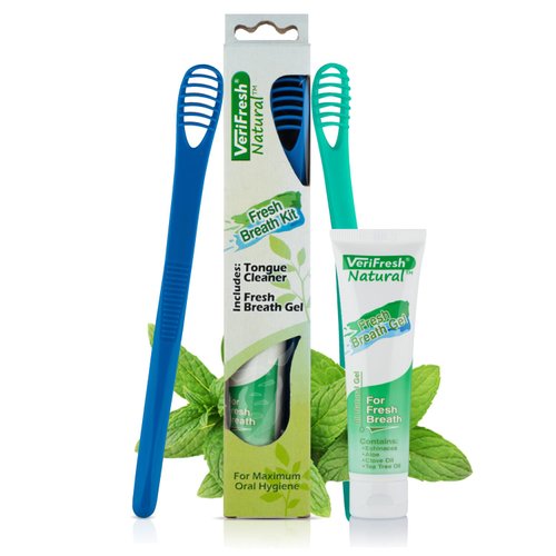 VeriFresh Fresh Breath Kit for Bad Breath Family-Pack - 2 Tongue Scraper & Cleaners with 1 Cleaning Gel – All Natural Treatment
