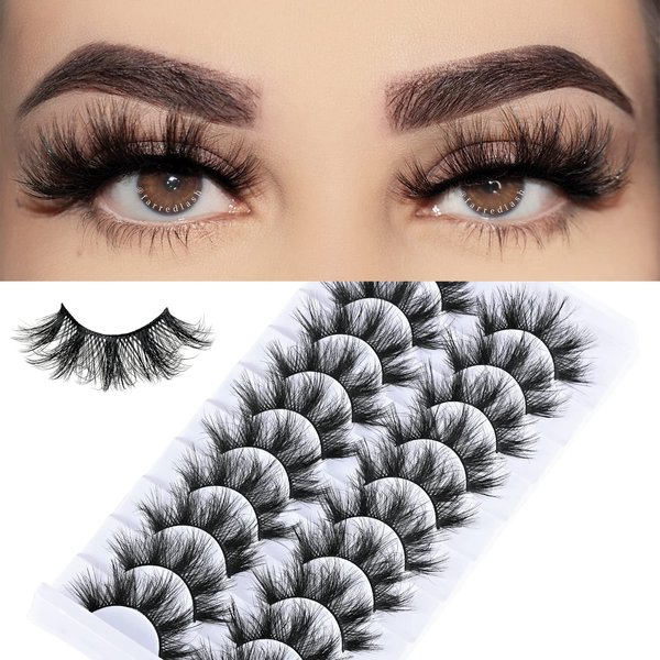 FARRED Natural Lashes Short False Eyelashes Wispy Mink Eye Lash Fluffy Wispies Eyelash Natural Look 10 Pairs Fake Lashes Pack Volume Lash Strips Pestañas