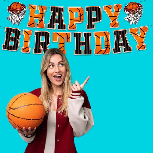 PANRRPERS Basketball Happy Birthday Banners，Basketball Themed Party Decorations，Basketball Slam Dunk Garland Birthday Party Bunting Sign for Kids Teenagers Boys Men