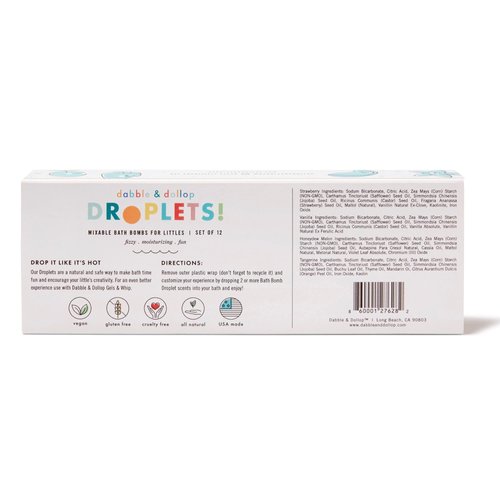 Dabble & Dollop Bath Bombs, 100% Natural Bath Bombs for Kids, Original Scents - USA Made, Moisturizing & Fun Droplets, Paraben & Sulfate Free, Vegan, Gluten-Free, Tear-Free (Set of 12)