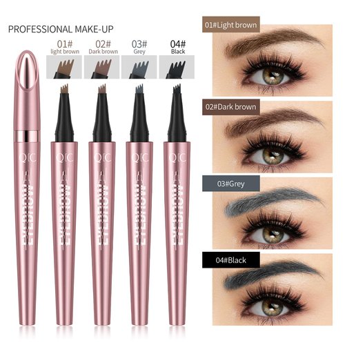 3D Eyebrow Pencil, 4 Tip Microblading Eyebrow Pencil, 24 Hours Smudge Proof Brow Pen, Brow Pen Makeup Natural Fine Stroke, Waterproof Eyebrow Pencil for Women (Light Brown) -1 Pack