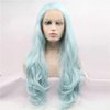 Kalisa Pastel Blue Wig for Women Long Wavy Ice Blue Free Part Wig Synthetic Lace Front Wig Heat Resistant Fiber Glueless Wigs Cosplay Darg Queen 24''