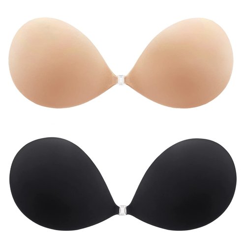 MITALOO Adhesive Bra Invisible Sticky Strapless Push up Backless Reusable Silicone Covering Nipple Bras Black Nude