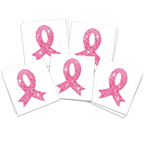Dopetattoo 50 Pcs Breast Cancer Awareness Accessories Glitter Tattoo Stickers Temporary Tattoos Face Stickers Face Tattoos Pink Ribbon Tattoos Body Tattoos for Women Girls Body Tattoo Accessories