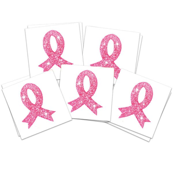 Dopetattoo 50 Pcs Breast Cancer Awareness Accessories Glitter Tattoo Stickers Temporary Tattoos Face Stickers Face Tattoos Pink Ribbon Tattoos Body Tattoos for Women Girls Body Tattoo Accessories