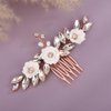 Teyglen Cute Flower Hair Comb Bridal Crystal Hair Side Comb Wedding Hair Accessories Gold Rhinestone Hair Piece Small White Flower Headpiece for Women(Rose Gold)