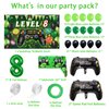 Vlipoeasn 90PCS 8th Birthday Video Game Party Decorations for Boys Set Green 8th Birthday Supplies -8th Video Game Backdrop, Balloons, Tablecloth, Gamer and 8 Foil Balloons for 8th Birthday Party