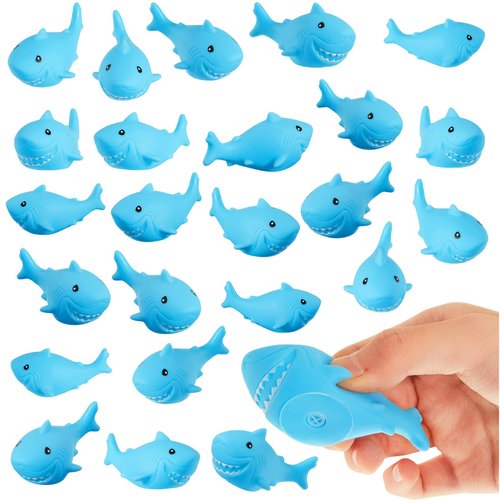 50 Pcs Rubber Sharks for Kids Blue Shark Bath Toys Bulk Mini Floating Squeaky Rubber Sharks Cute Squeezable Bathtub Toys for Shower Classroom Carnival Cake Decoration Birthday Pool Party Favors