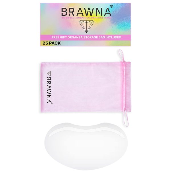 BRAWNA 25 Pack Protective Shower Visors with Pink Organza Bag for Eyelash Extensions, Microblading, Brow Lamination, Eye Surgery, Blepharoplasty - PMU Supplies