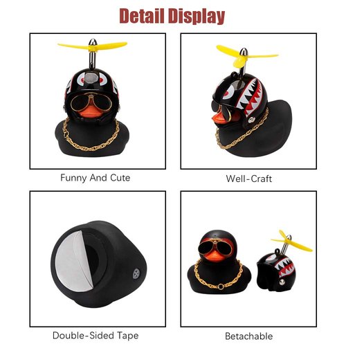 wonuu Rubber Duck Car Decorations Black Duck Car Dashboard Ornaments with Propeller Helmet