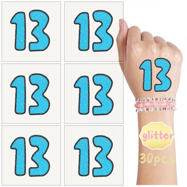 Tuoshei 30 Pcs Glitter Concert Merch,13 Temporary Tattoo,13 Tattoo, Hand tattoo, Star Temporary Tattoos, Concert Accessories for Singer Gifts