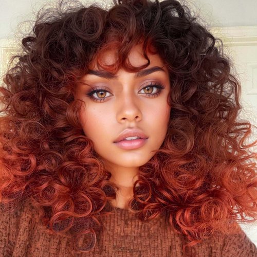 GKtineke-Curly-Wig Big-Curly-Wigs-for-White-Black-Women 20 Inch- Long-Curly-Afro-Wig-with-Bangs Synthetic-Hair-Replacement-Wigs-for- Cosplay and Daily(Ombre Ginger