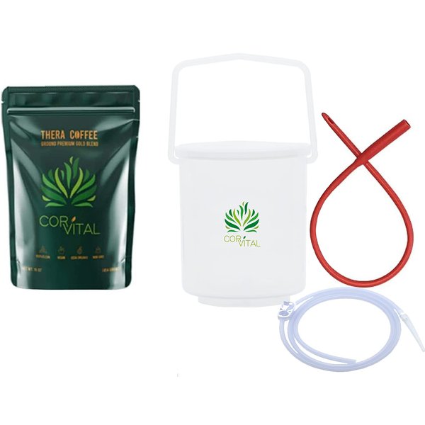 Cor-Vital Coffee Enema Kit for Colon Cleansing with 1 LB Enema Coffee - Gerson Approved Home Enema Kit - Enema Bucket Kit - Therapy Roast Coffee Detox Cleanse - Enema Coffee Organic
