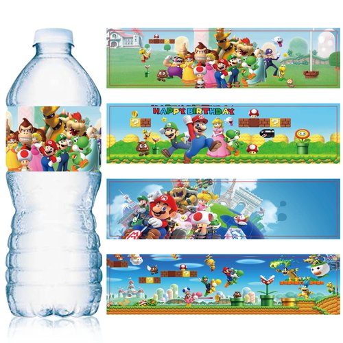 Mario Birthday Party Supplies, 48pcs Mario Birthday Party Decorations Water Bottle Labels, Mario Party Stickers for Water Bottle