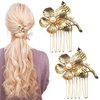 2 PACK Gold Small Side Hair Combs, Side Comb Hair Decorative Hair Comb, Retro Pearl Metal Hair Comb Clips, Flower Hair Accessories, for Bride, Party, Prom