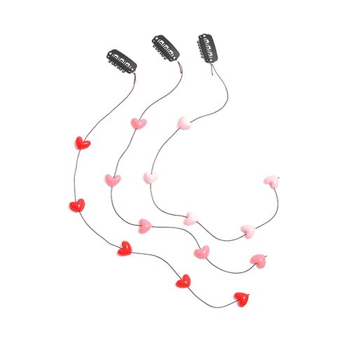 Numblartd Set of 3 Handmade Streamline Hair Extensions Hair Clip Pins with Acrylic Love Heart Bead - DIY Hair Clip Comb Hairpin Headdress Hair Accessories for Women