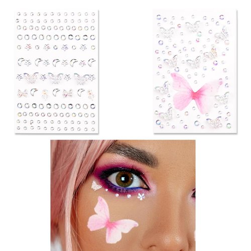 Glitter Butterfly Face Eye Sticker Flowers Face Temporary Tattoos for Women Girls Party Favors Butterflies Makeup Stickers for Face Eyeshadow Rhinestone Body Tattoo Decorations