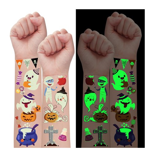 Partywind Luminous Halloween Temporary Tattoos, 120 Styles Glow Halloween Party Supplies Favors Decorations for Kids, Halloween Goodie Bag Stuffers Fillers Treats for Boys and Girls (12 Sheets)