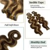 Long Tape in Hair Extensions Soft Silky 24" #4/27 Medium Brown with Strawberry Highlighted Balayage Remy Human Hair 70g 20Pcs/Pack Body Wavy Seamless Skin Weft Glue in Extensions