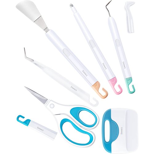 Sooez Weeding Tools for Vinyl, 6PCS Basic Tools Set for Cricut, Precision Craft Vinyl Tool Kit, Scoring Stylus/Weeder/, Scraper/Spatula/Tweezers/Scissors for Vinyl,Paper & Iron-on Projects,Colored