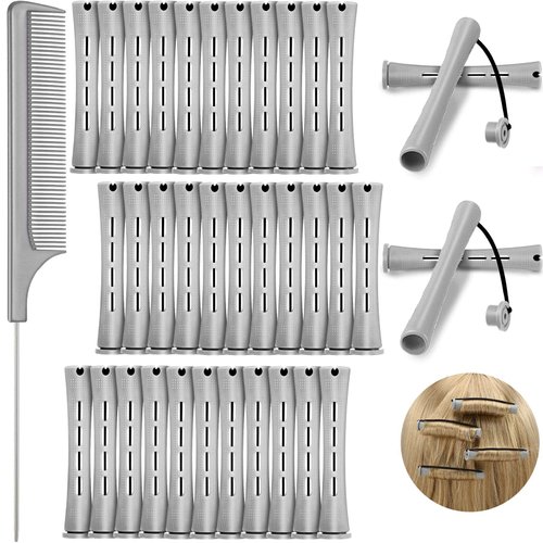 36 Pieces Cold Wave Rod Hair Perm Rods Hair Rollers Perming Rods Curlers with Steel Rat Tail Comb for Hairdressing Styling (Gray, 0.59 Inch)