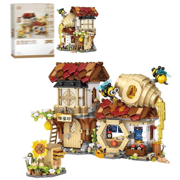 LUOGFYNI Street View Honey Workshop Building Blocks Set, Bee Theme Creative Model, Mini Blocks Simulation Architecture Construction Toy, Unique Gift for Adults (1943)