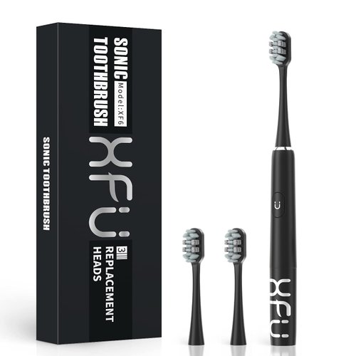 XFU Sonic Electric Battery Toothbrush for Adults and Kids, 3 Brush Heads, with 3 Modes and Waterproof IPX7, Bulid in 2 Mins Timer 24,000 VPM XFU-2007 (2007 Black)