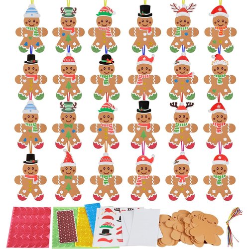 Fennoral 24 Pack Gingerbread Man Craft for Kids Make You Own Gingerbread Man Foam Stickers Ornament DIY Arts and Crafts for Kids Girls Boys Chirstmas Party Supplies Christmas Tree Decoration