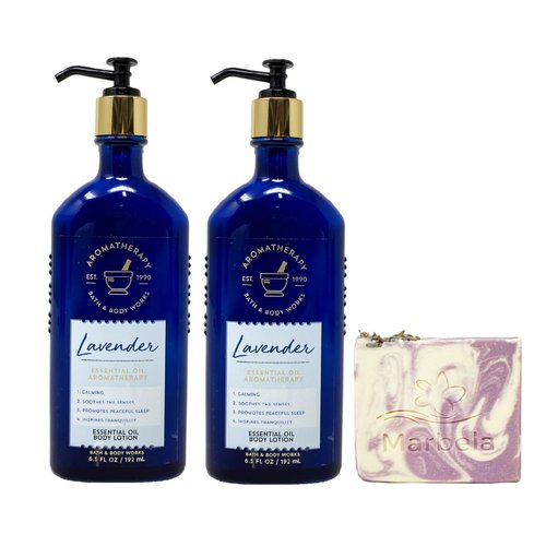 Bath & Body Works Aromatherapy Lavender 2 Pack Body Lotion Set with a Lavender Dream Bar Soap - Full Size