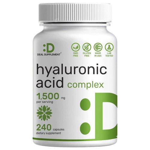 Hyaluronic Acid Supplements 1,500*mg – 240* Capsules, with MSM & Vitamin C – Pure 95% | Non-GMO + Plant Based HA – Supports Healthy Joints, Bones, Connective Tissue, & Skin Hydration