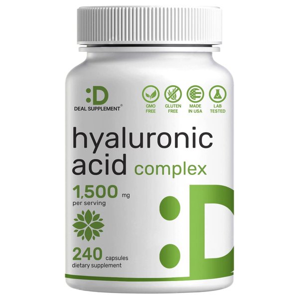 Hyaluronic Acid Supplements 1,500*mg – 240* Capsules, with MSM & Vitamin C – Pure 95% | Non-GMO + Plant Based HA – Supports Healthy Joints, Bones, Connective Tissue, & Skin Hydration