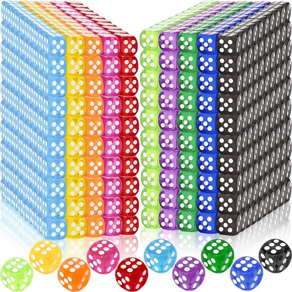300 Pieces 6 Sided Dice Set 14MM Translucent Colored Bulk Dice Standard Game Dice for Classroom Teaching Board Game Playing and Rolling, 10 Colors
