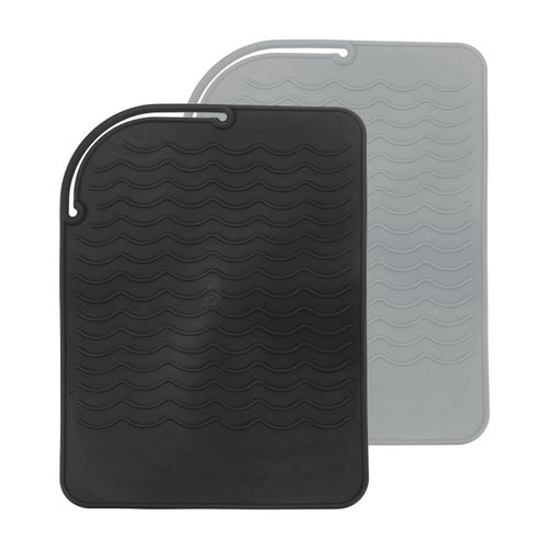 HARFINGTON Silicone Iron Hair Curling Pad Set, Multipurpose Iron Hot Resistant Mat Hair Curling Plate for Hair Straightener, Hair Rollers and Hair Styling Tools, Black/Grey