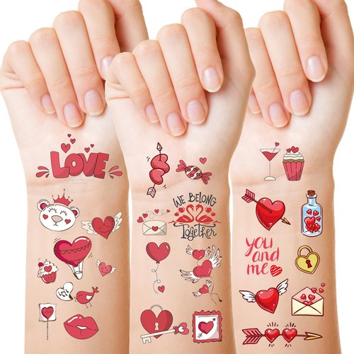 Valentines Day Temporary Tattoos for Kids，Valentine Party Favors, Valentines Decorations Gifts for for Classroom Boys Girls School Class Party Favors