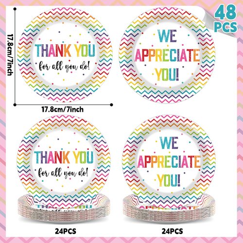 Naozinebi 48PCS Thank You Plates We Appreciate You Party Supplies Appreciation Tableware Thankful Plate Disposable Paper Plate for Teacher Doctor Staff Congratulation Graduate Party Favors 6.7*6.7inch