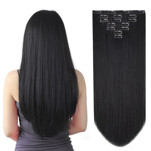 SYXLCYGG Black Hair Extension Straight Clip Hair Extensions 22" 5 Oz Synthetic Cheap Fake Hair Piece Women's Easy To Use Fluffy&Not Tangled
