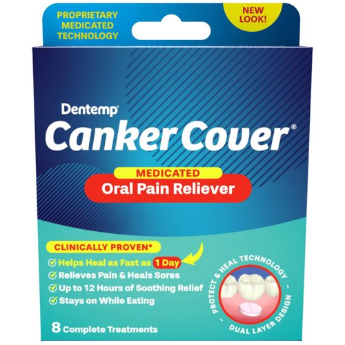 Dentemp Canker Cover - Canker Sore Medicine Pain Reliever (8 Count) - Canker Sore Treatment to Relieve Canker Pain, Mouth Sores & Mouth Irritation - Fast Acting Canker Sore Relief Tablets for Adults