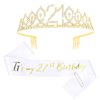 CIEHER 21st Birthday Sash and Crown Gold, 21st Birthday Decorations for Her 21st Birthday Gifts 21st Birthday Sash 21 Year Old Birthday 21st Birthday Tiara