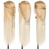 DANSEE 28" Mannequin Head Synthetic Hair Hairdresser Training Manikin Cosmetology Doll Head Blonde with DIY Braiding Set+ Free Table Clamp(27-613)