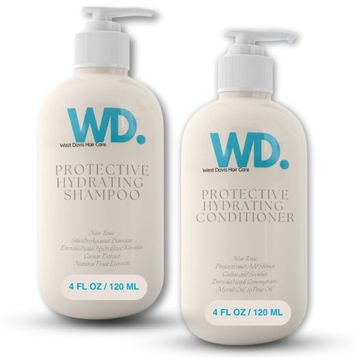 West Davis Hair Care Protective Hydrating Shampoo & Conditioner Set (4oz x2) Natural Scent, Deep Moisture for Dry Hair, Strengthening Formula with Panthenol, Aloe Vera, Keratin, for Women & Men