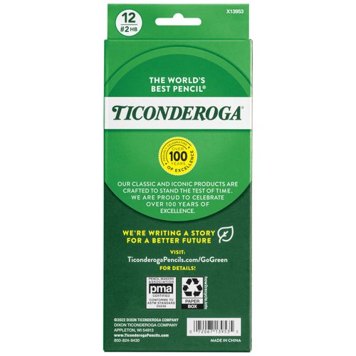 Ticonderoga Wood-Cased Pencils, Unsharpened, #2 HB Soft, Black, 12 Count