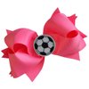 SOCCER BALL BOW Girls 4.5 Inch Grosgrain Soccer Hair Bow with Embroidered Soccer Ball By Funny Girl Designs (Hot Pink)
