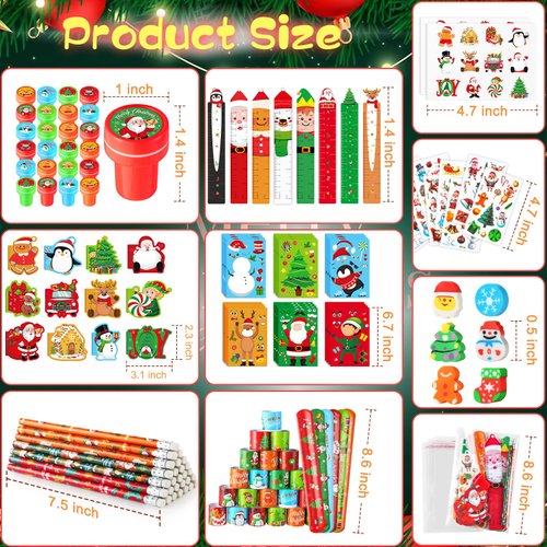 BenLouis Christmas School Stationery Set Party Favors Xmas Classroom Gift Prizes Bulk for Students Kids Holiday Stockings Pinata Filler Christmas School Goodie Bag Stuffers Decor（12set Christmas）