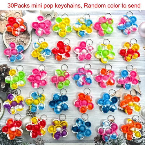 Goodangie00 30 Packs Bulk Flower Mini Pop Bubble Fidget Keychain Decor for Party Favors, Toddler Birthday Return Gifts, Classroom Student Prize