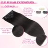 POGINJA Clip in Hair Extensions Real Human Hair, 20 Inch Remy Human Hair Clip in Extensions for Black Women, Invisible Natural Straight Seamless Clip ins Hair Extensions 8pcs Double Weft #1B 100g