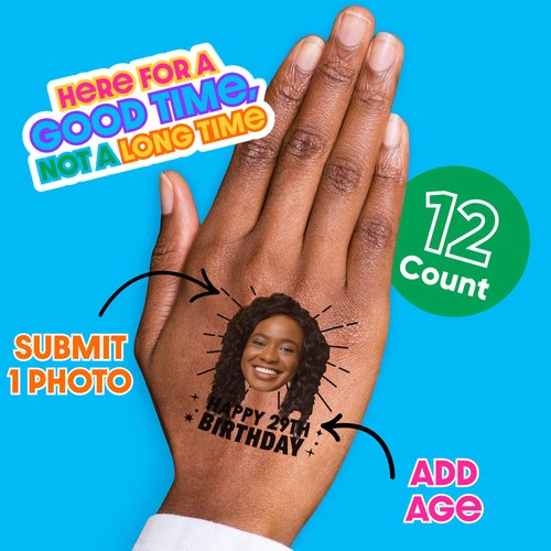 Big Dot of Happiness Custom Photo Adult Happy Birthday - Birthday Party Favors - Fun Face Temporary Tattoos - Set of 12