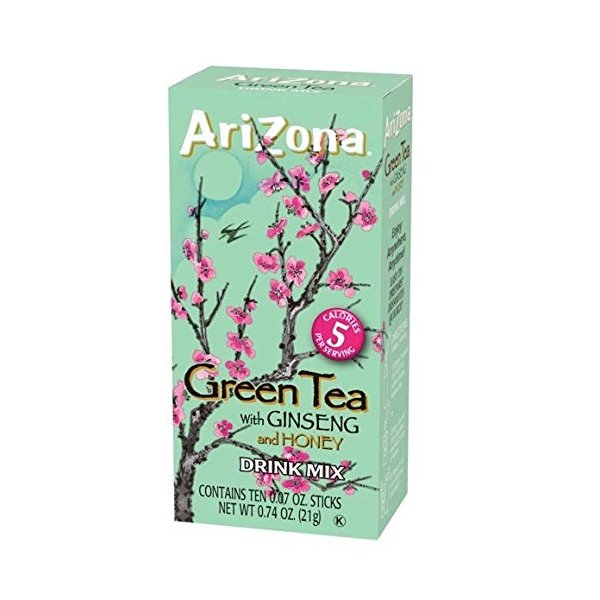 AriZona Zero Sugar Green Tea with Ginseng & Honey Powdered Drink Mix Sticks, 10 ct. Box