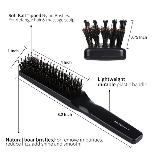 PERFEHAIR Boar & Nylon Bristle Paddle Hairbrush for Women & Men, Black - For Wet, Dry Thin, Thick, Curly Hair Smoothing, Styling, Detangling
